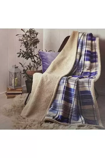 ÖZDİLEK PLAİD SHERPA LACİVERT 150X220 TK BATTANİYE