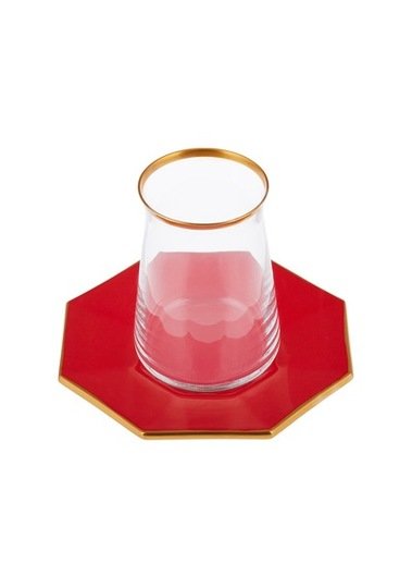 EMSAN MİLA 12 PRÇ SEKİZGEN ÇAY SETİ KIRMIZI