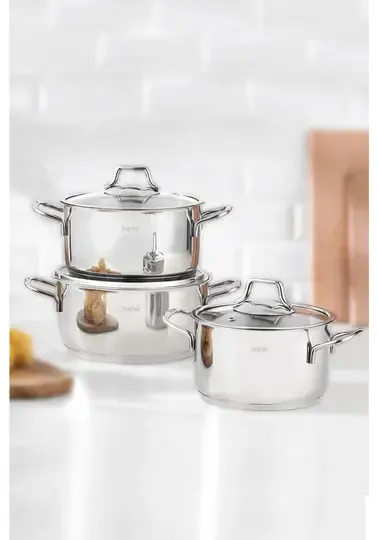 NEHİR SİLVER KLASİK 6 PRÇ DERİN ÇELİK TENCERE SET