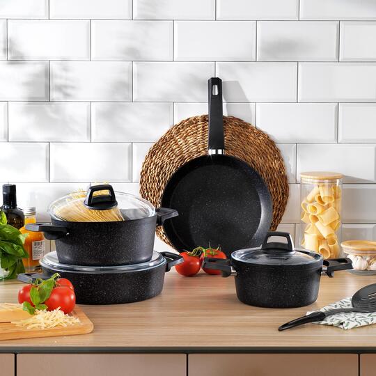 SCHAFER BLACK STONE TENCERE SETİ 7 PARÇA SİYAH