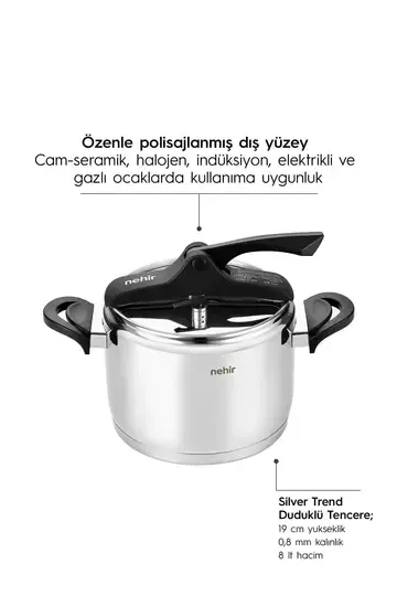 NEHİR SİLVER TREND 8 LT DÜDÜKLÜ TENCERE