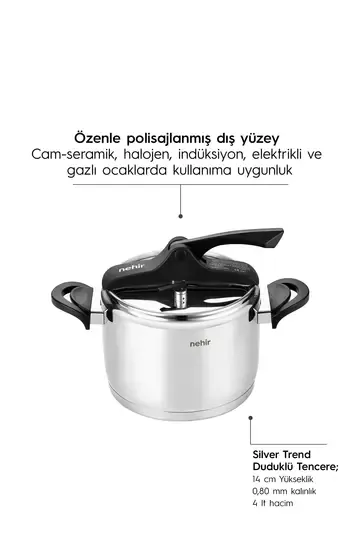 NEHİR SİLVER TREND 4 LT DÜDÜKLÜ TENCERE