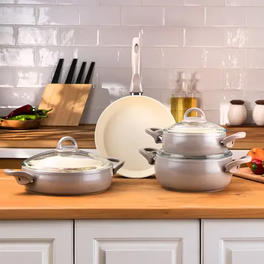 EMSAN CRYSTAL GÜVEÇ SETİ 7 PRÇ BEJ