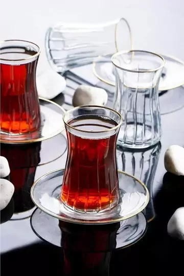 ACAR 11872 GÜLFEM 12 PRÇ GOLD CAM ÇAY SETİ