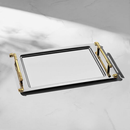 NEHİR PARİS AYAKLI ALTIN SATEN ÇAY TEPSİ