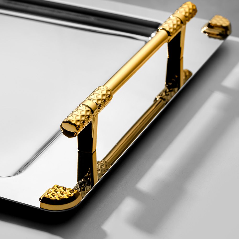 NEHİR PARİS AYAKLI ALTIN SATEN ÇAY TEPSİ