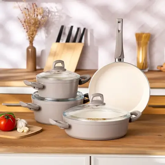 EMSAN SWİSS CRYSTAL TENCERE SETİ 7PRÇ BEJ