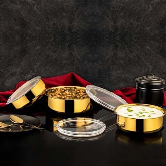 ÖZLİFE SA-527 KAYRA 3LÜ ÇELİK SAKLAMA KABI TİTANYUM GOLD