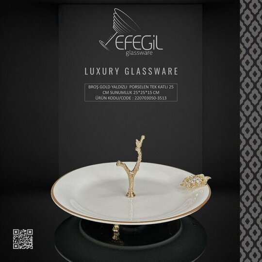 EFEGİL 3513 BROŞ GOLD YALDIZLI PORSELEN TEK KATLI SUNUMLUK