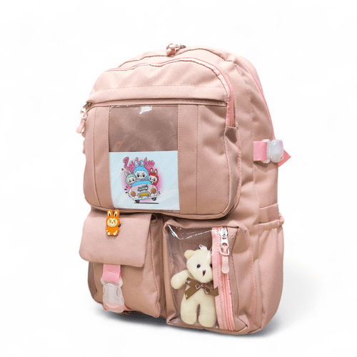 Kore Tarzı Beş Bölmeli Aksesuarlı Beslenmeli ve Kalemlikli 3 lü Okul Çanta Seti