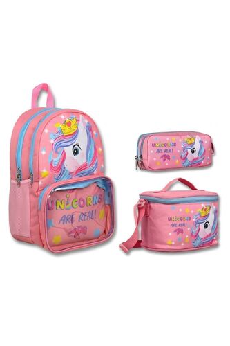 Cennec Şeffaf Bölmeli Pembe Unicorn İlkokul Sırt Çantası Seti - Kız Çocuk