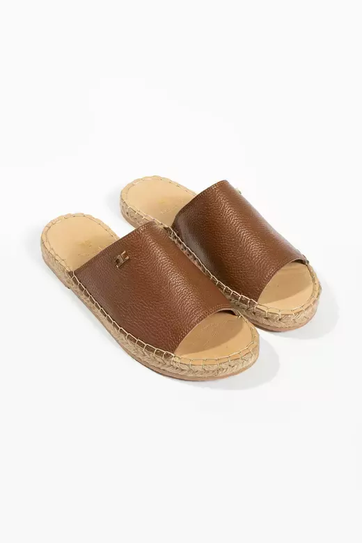 Kadın Hakiki Deri Espadril Terlik Taba