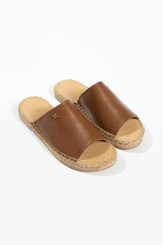 Kadın Hakiki Deri Espadril Terlik Taba