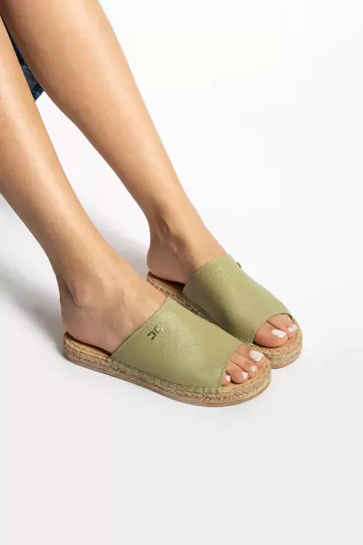 Kadın Hakiki Deri Espadril Terlik Yeşil