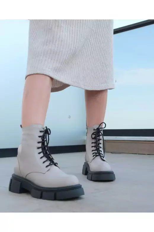 Kadın Bej Hakiki Deri Bot