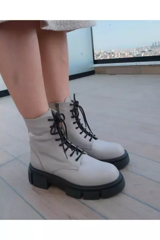 Kadın Bej Hakiki Deri Bot