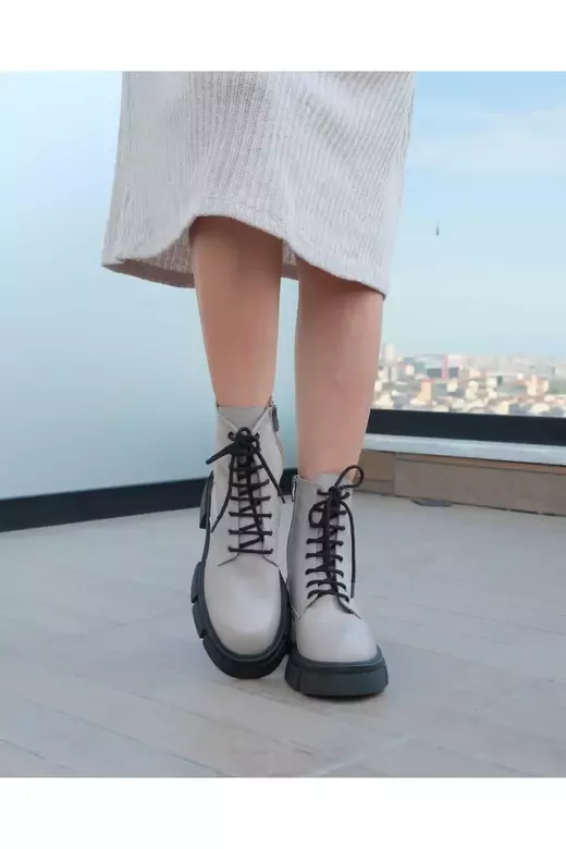 Kadın Bej Hakiki Deri Bot