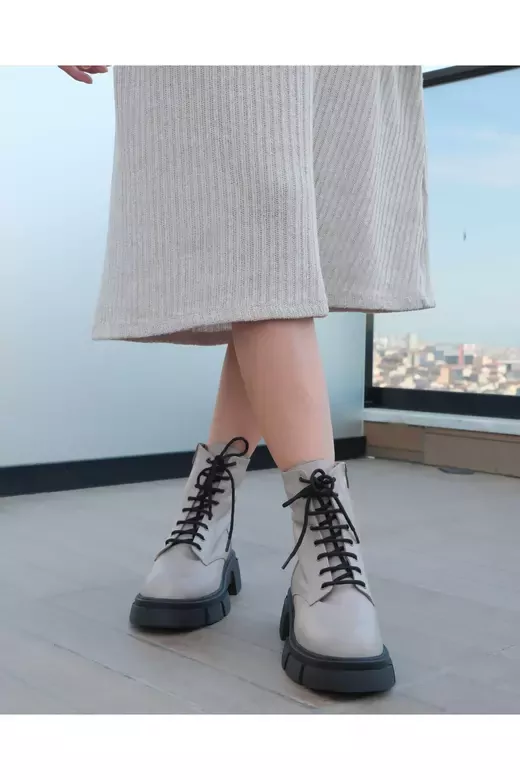 Kadın Bej Hakiki Deri Bot