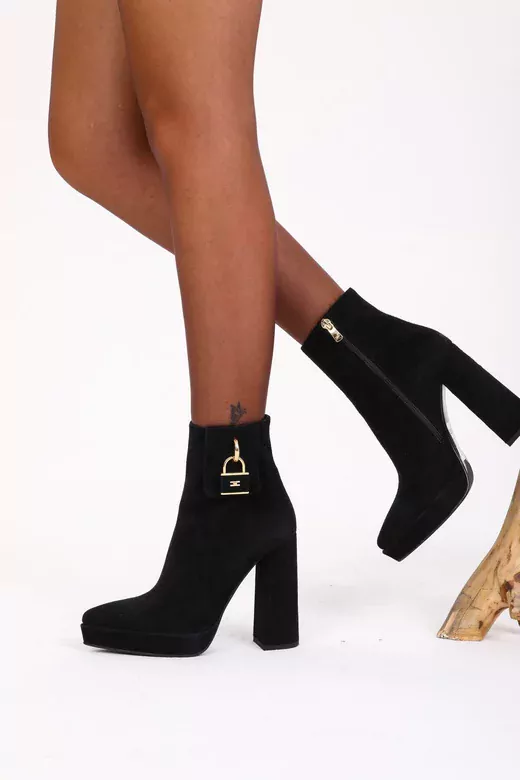 Kadın Deri Bot Platformlu Siyah