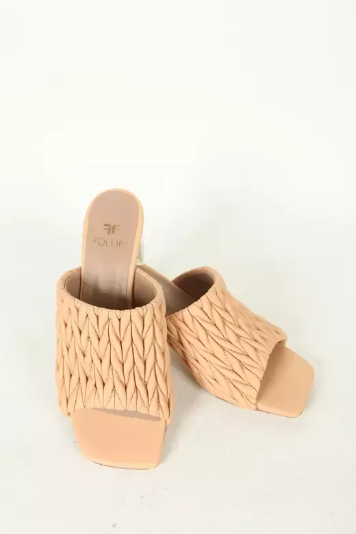 Kadın Koyu Krem Hakiki Deri Topuk Detaylı Terlik