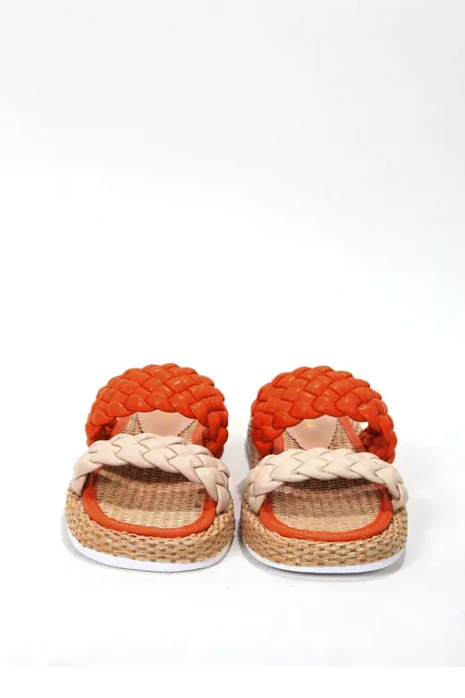 Kadın Siyah Bej Terlik Hasır Detaylı Terlik