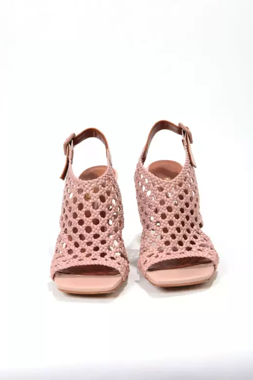 Kadın Pudra Örgü Detaylı Sandalet