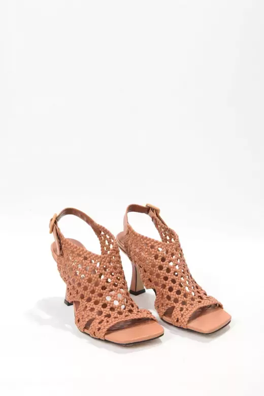 Kadın Pudra Örgü Detaylı Sandalet