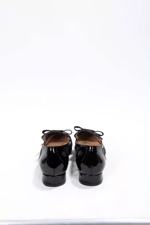 Kadın Siyah Rugan Tül Fiyonk Detaylı Ayakkabı