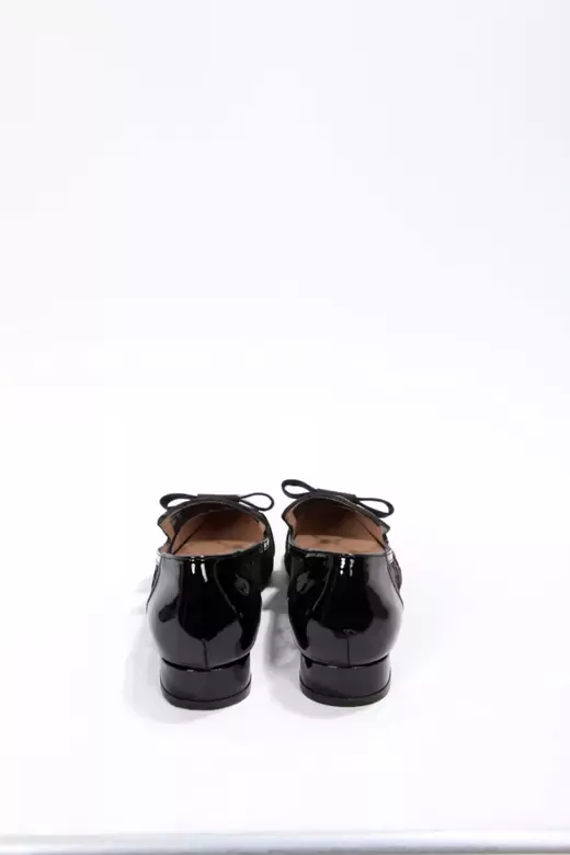 Kadın Siyah Rugan Tül Fiyonk Detaylı Ayakkabı