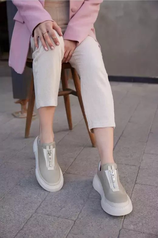 Kadın Deri Sneaker Haki Yeşil