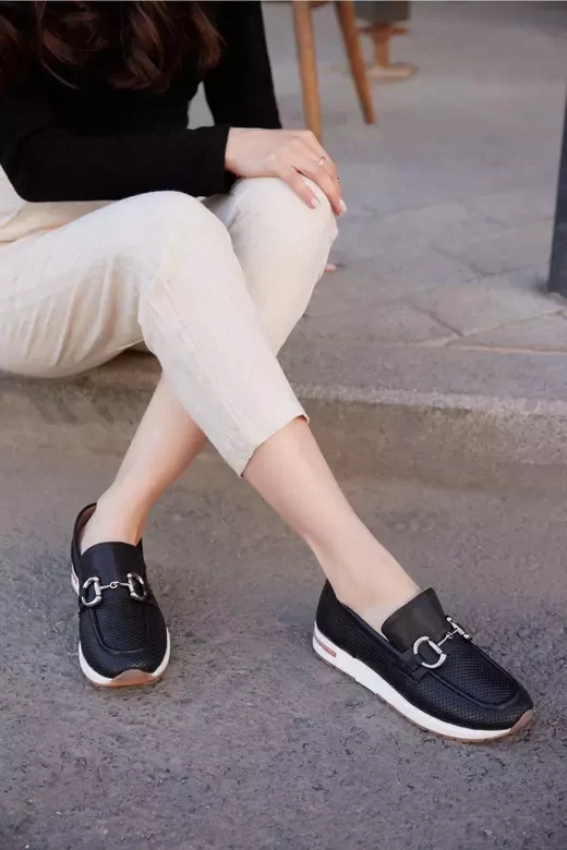Kadın Siyah Hakiki Deri Loafer