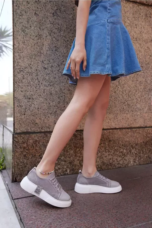 Kadın Deri Sneaker Gri