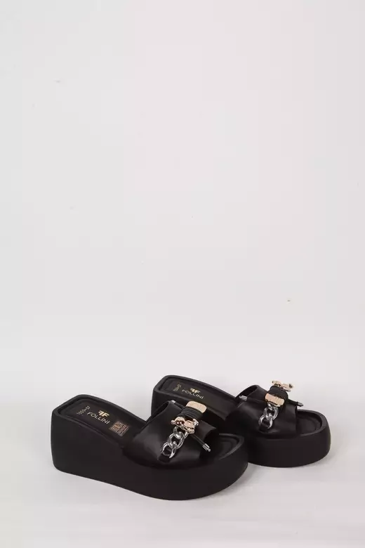 Kadın Deri Terlik Dolgu Topuk Siyah