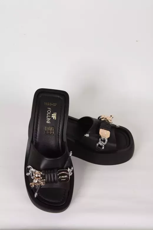 Kadın Deri Terlik Dolgu Topuk Siyah