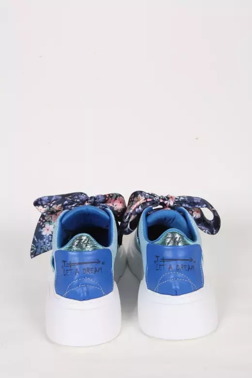 Kadın Mavi Hakiki Deri Kurdele Detaylı Sneaker