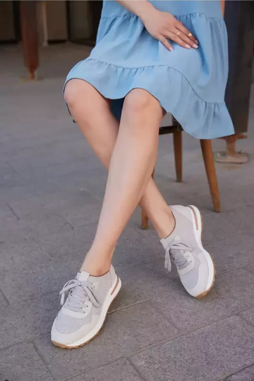 Kadın Buz Mavisi Hakiki Deri Sneaker Spor Ayakkabı