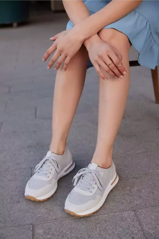 Kadın Buz Mavisi Hakiki Deri Sneaker Spor Ayakkabı