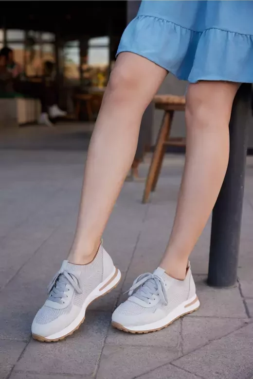 Kadın Buz Mavisi Hakiki Deri Sneaker Spor Ayakkabı