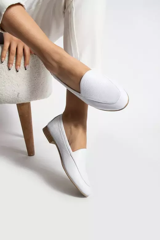 Kadın Hakiki Deri Babet Beyaz