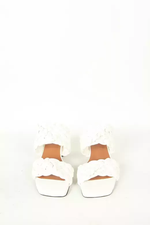 Kadın Beyaz Örgülü Terlik