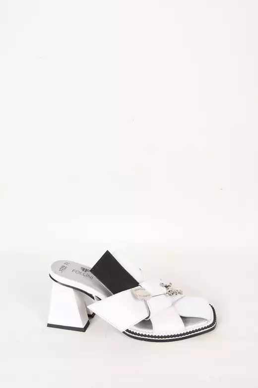 Kadın Deri Terlik Topuk Detaylı Beyaz