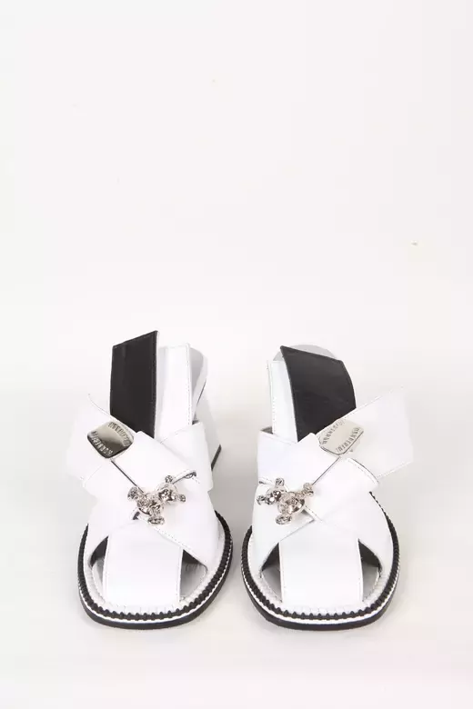 Kadın Deri Terlik Topuk Detaylı Beyaz