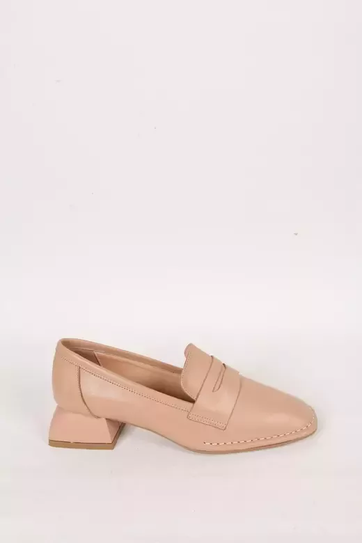 Kadın Deri Ayakkabı Topuk Detaylı Camel