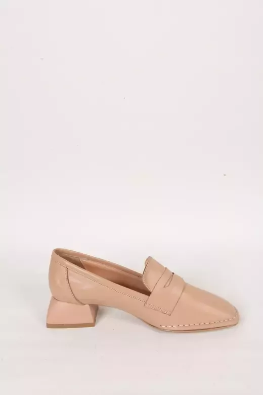 Kadın Deri Ayakkabı Topuk Detaylı Camel