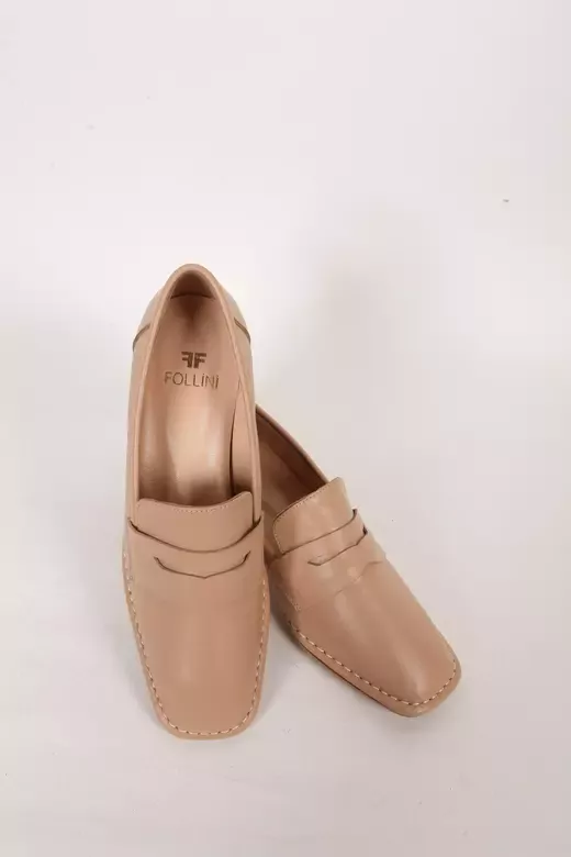 Kadın Deri Ayakkabı Topuk Detaylı Camel