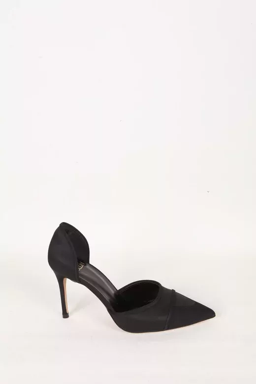 Kadın Siyah Saten Hakiki Deri Topuklu Ayakkabı