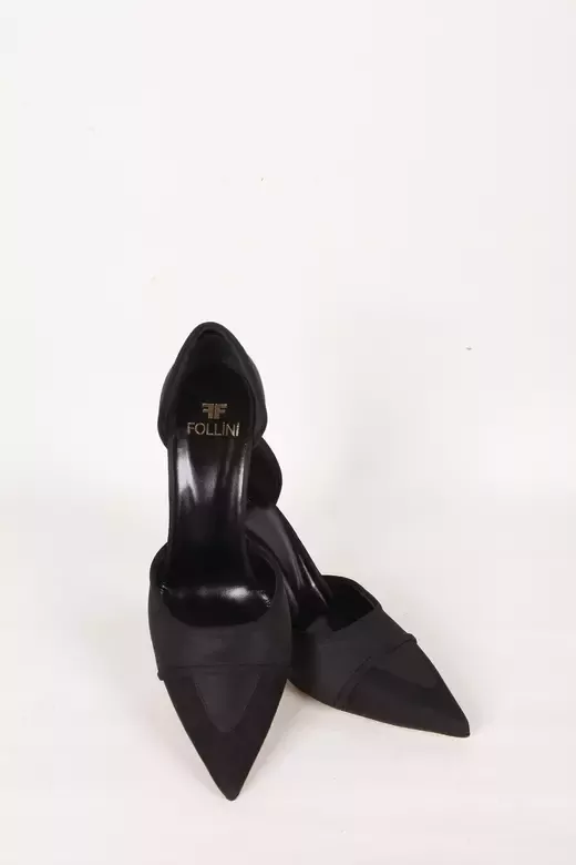 Kadın Siyah Saten Hakiki Deri Topuklu Ayakkabı