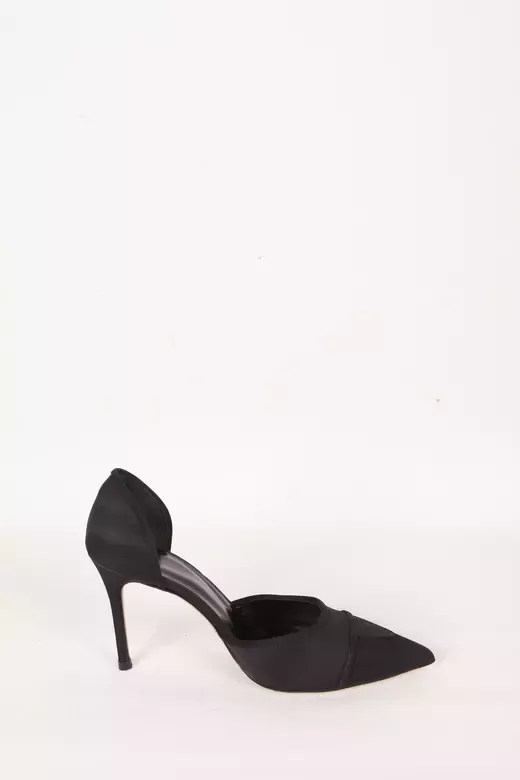 Kadın Siyah Saten Hakiki Deri Topuklu Ayakkabı