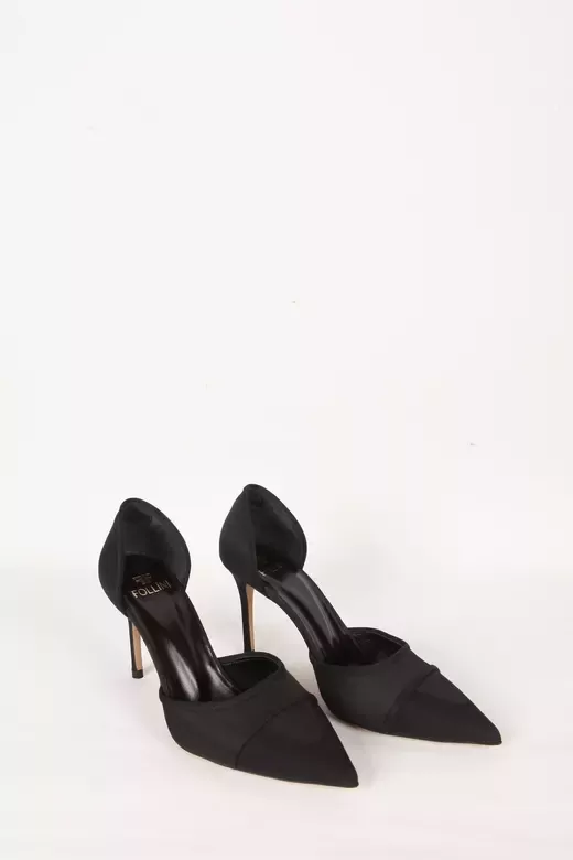 Kadın Siyah Saten Hakiki Deri Topuklu Ayakkabı