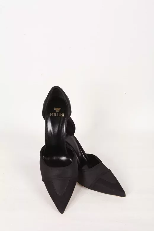 Kadın Siyah Saten Hakiki Deri Topuklu Ayakkabı